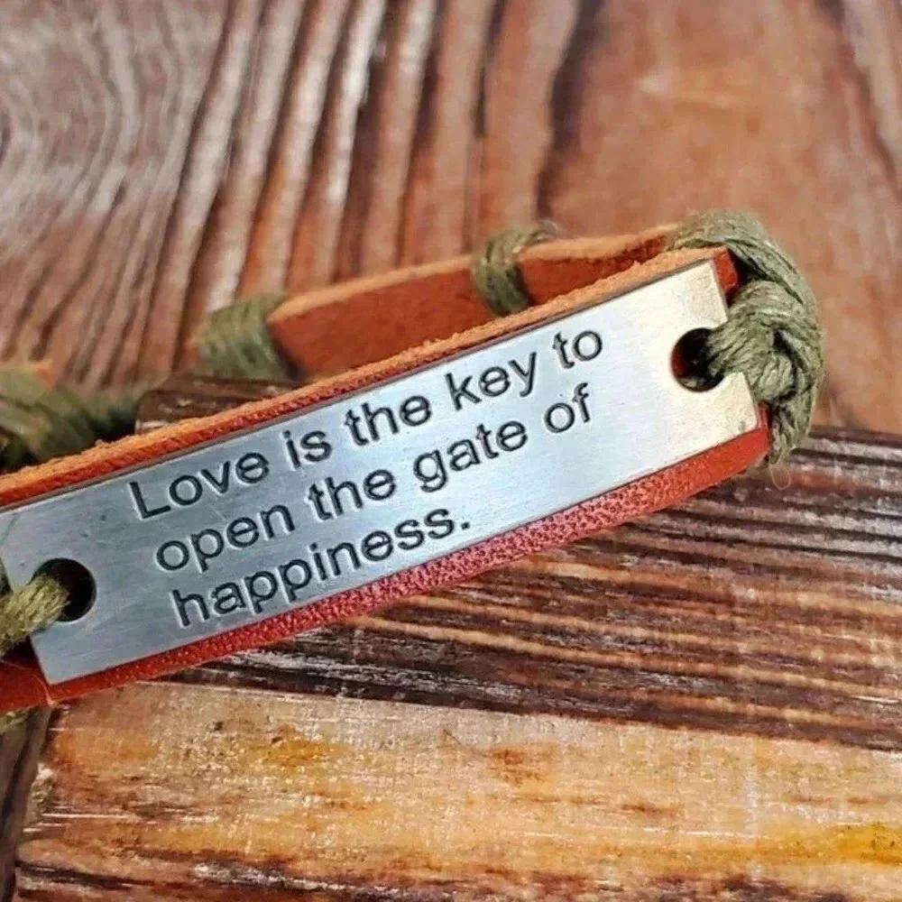 Handcrafted Love is The Key Leather Bracelet